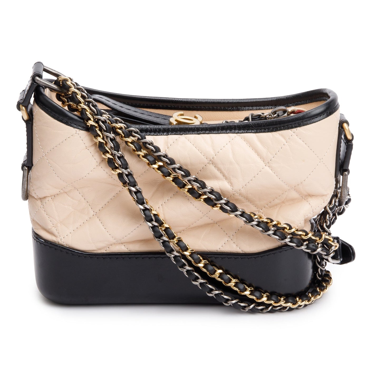 Chanel Black & Beige Aged Calfskin Leather Small Gabrielle Hobo