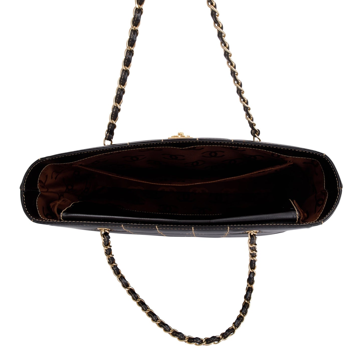 Chanel Black Cafskin Leather Wild Stitch Choco Bar Tote