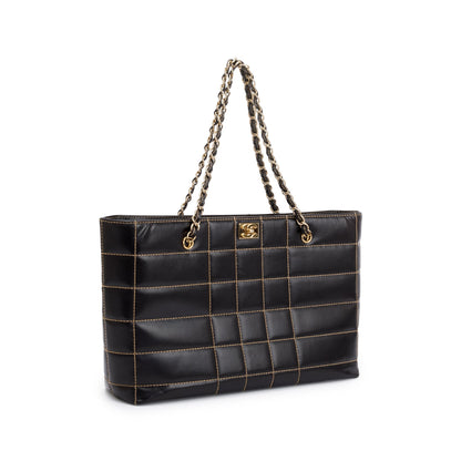 Chanel Black Cafskin Leather Wild Stitch Choco Bar Tote