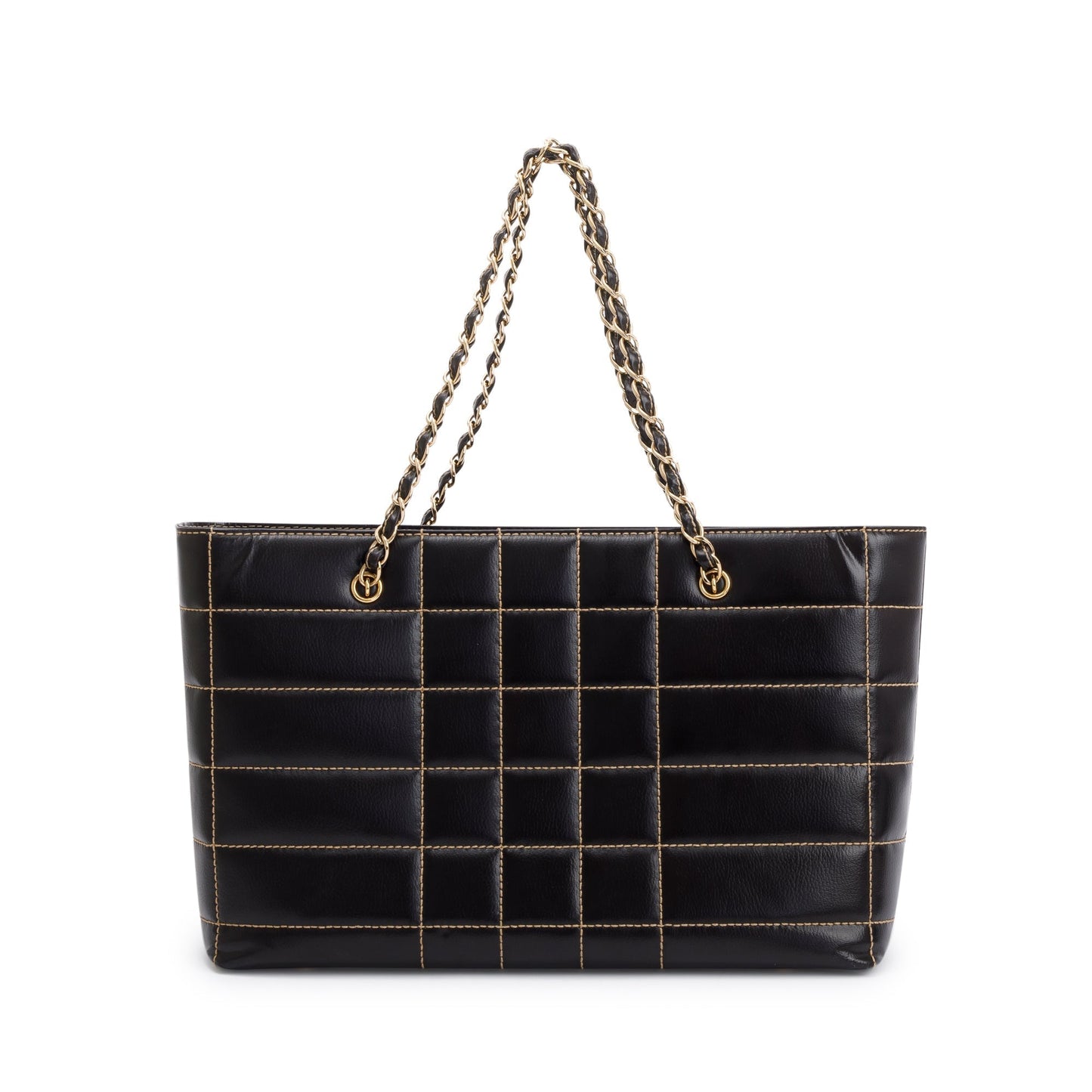 Chanel Black Cafskin Leather Wild Stitch Choco Bar Tote