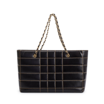 Chanel Black Cafskin Leather Wild Stitch Choco Bar Tote