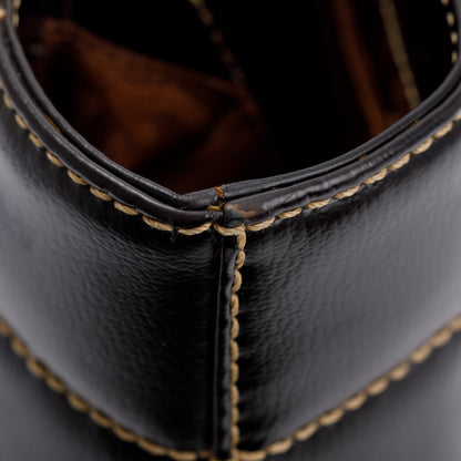 Chanel Black Cafskin Leather Wild Stitch Choco Bar Tote