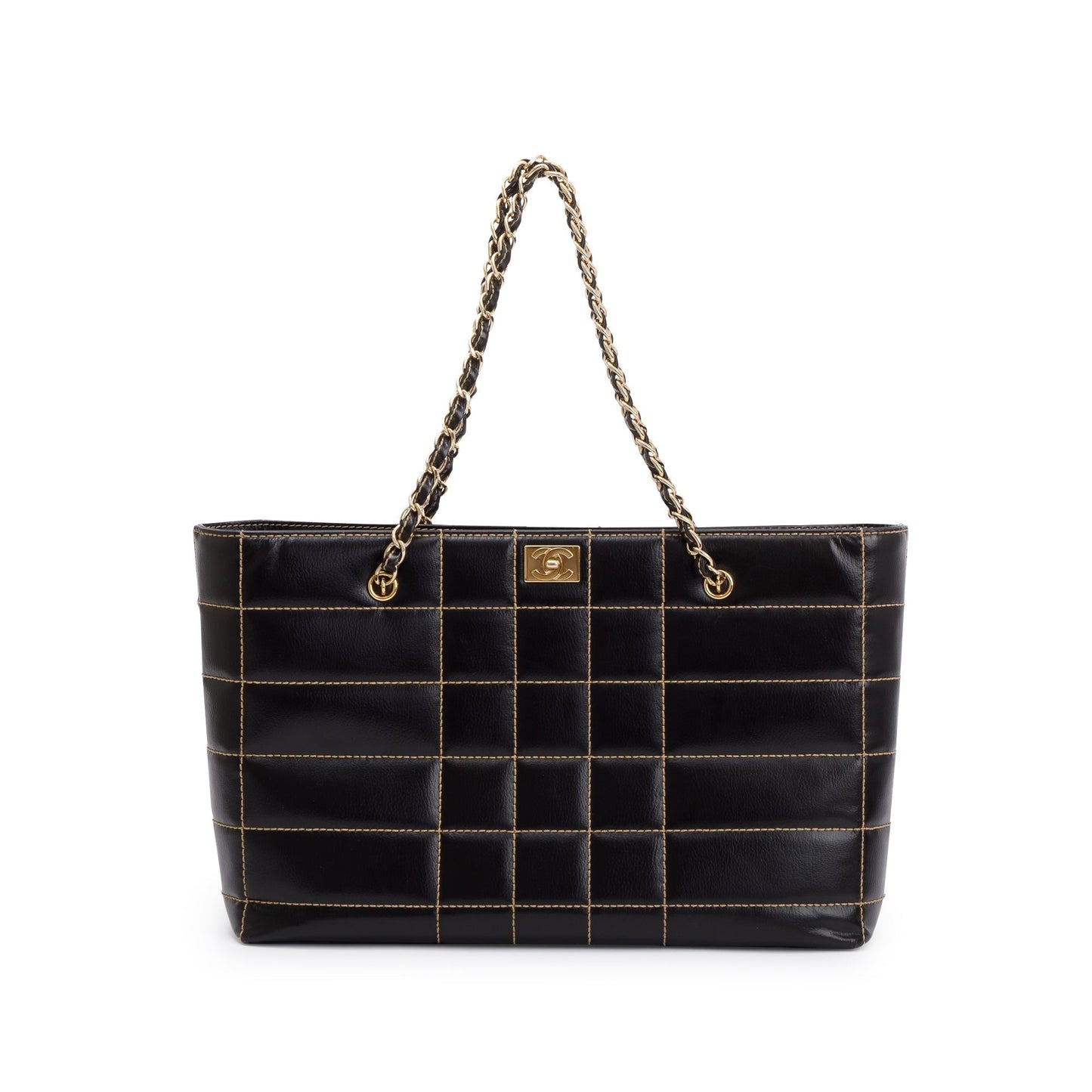 Chanel Black Cafskin Leather Wild Stitch Choco Bar Tote