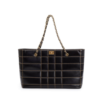 Chanel Black Cafskin Leather Wild Stitch Choco Bar Tote
