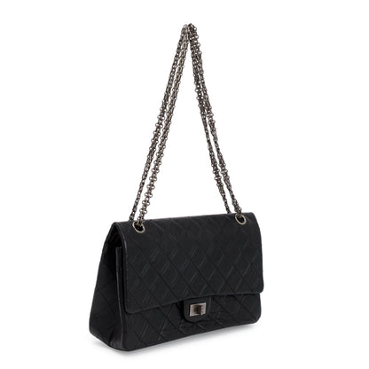 Chanel Black Calfskin Leather 2.55 Reissue 226 Double Flap Bag