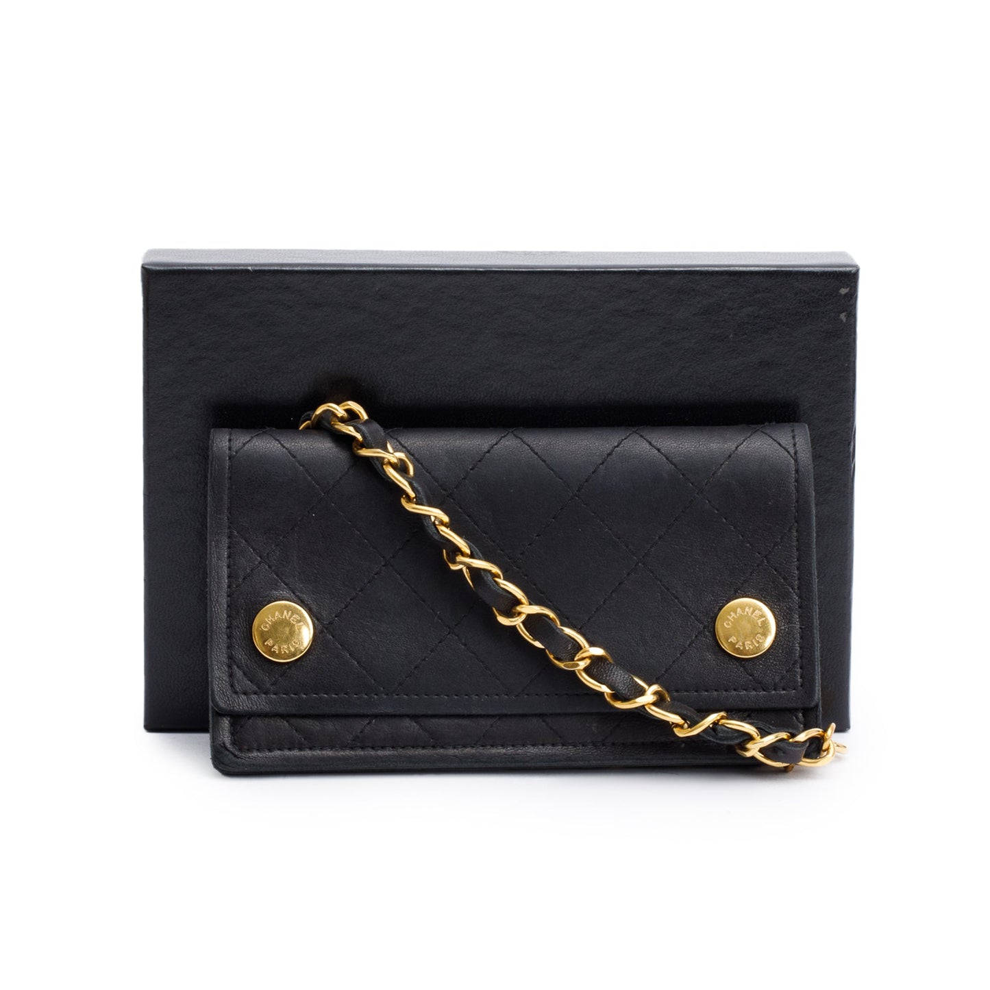 Chanel Black Calfskin Leather CC Logo Chain Bi-Fold Wallet