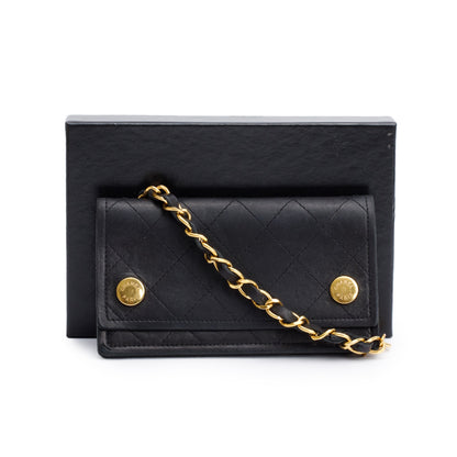 Chanel Black Calfskin Leather CC Logo Chain Bi-Fold Wallet