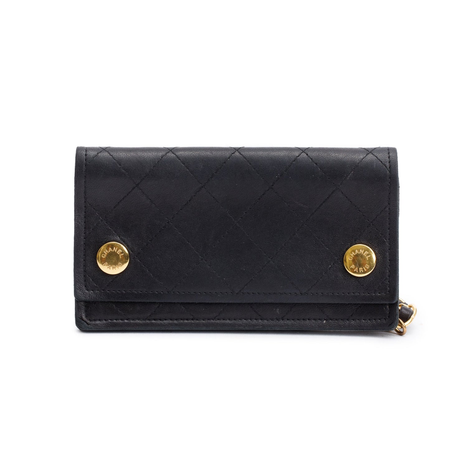 Chanel Black Calfskin Leather CC Logo Chain Bi-Fold Wallet