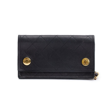 Chanel Black Calfskin Leather CC Logo Chain Bi-Fold Wallet