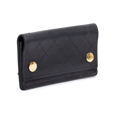 Chanel Black Calfskin Leather CC Logo Chain Bi-Fold Wallet