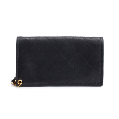 Chanel Black Calfskin Leather CC Logo Chain Bi-Fold Wallet