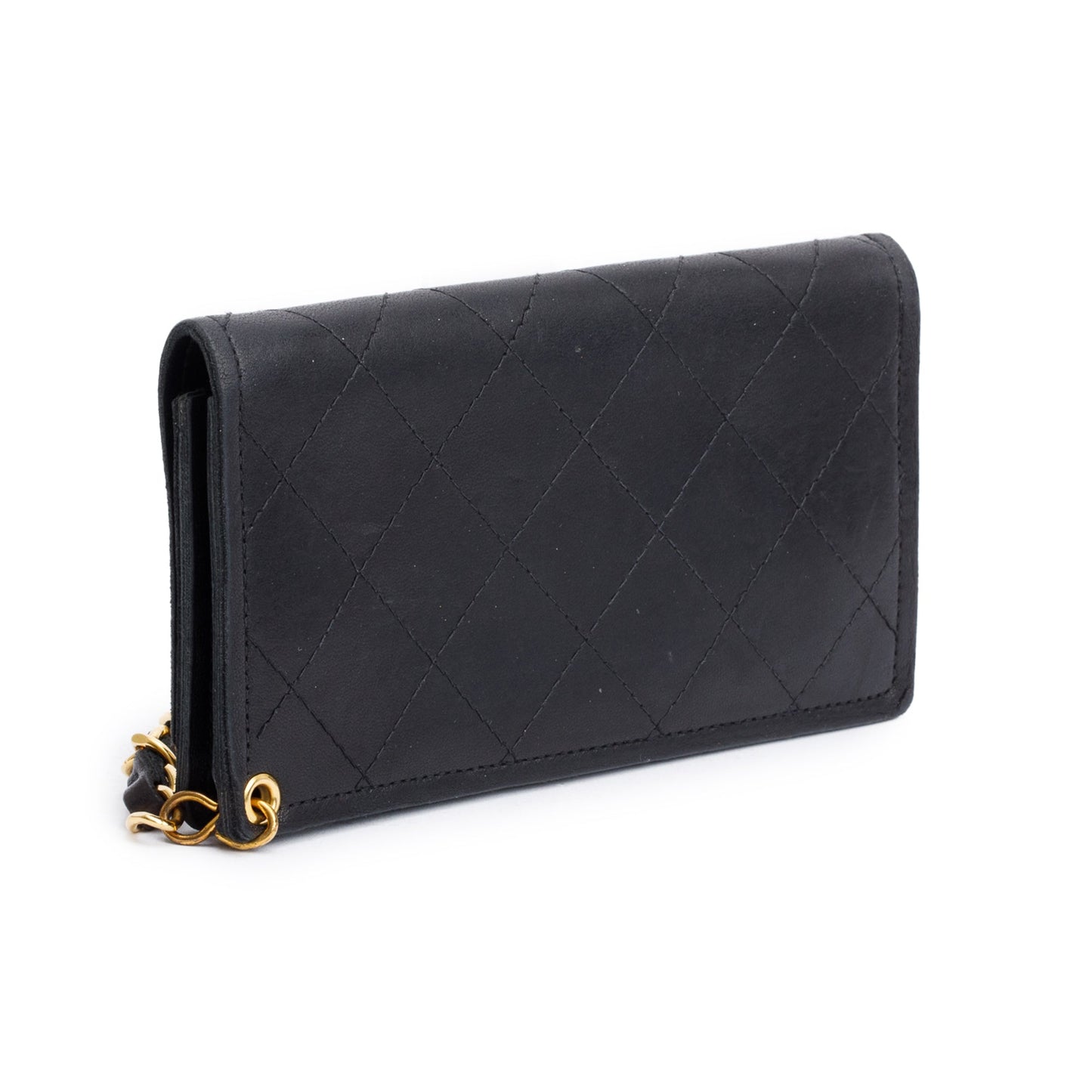 Chanel Black Calfskin Leather CC Logo Chain Bi-Fold Wallet