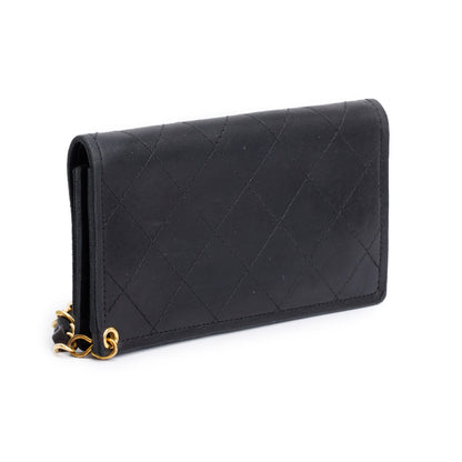 Chanel Black Calfskin Leather CC Logo Chain Bi-Fold Wallet