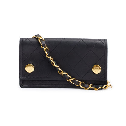 Chanel Black Calfskin Leather CC Logo Chain Bi-Fold Wallet