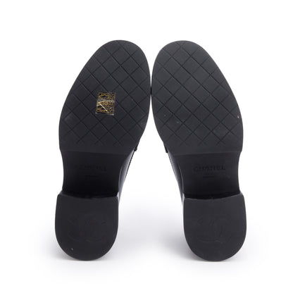 Chanel Black Calfskin Leather CC Logo Platform Loafer, Size 37