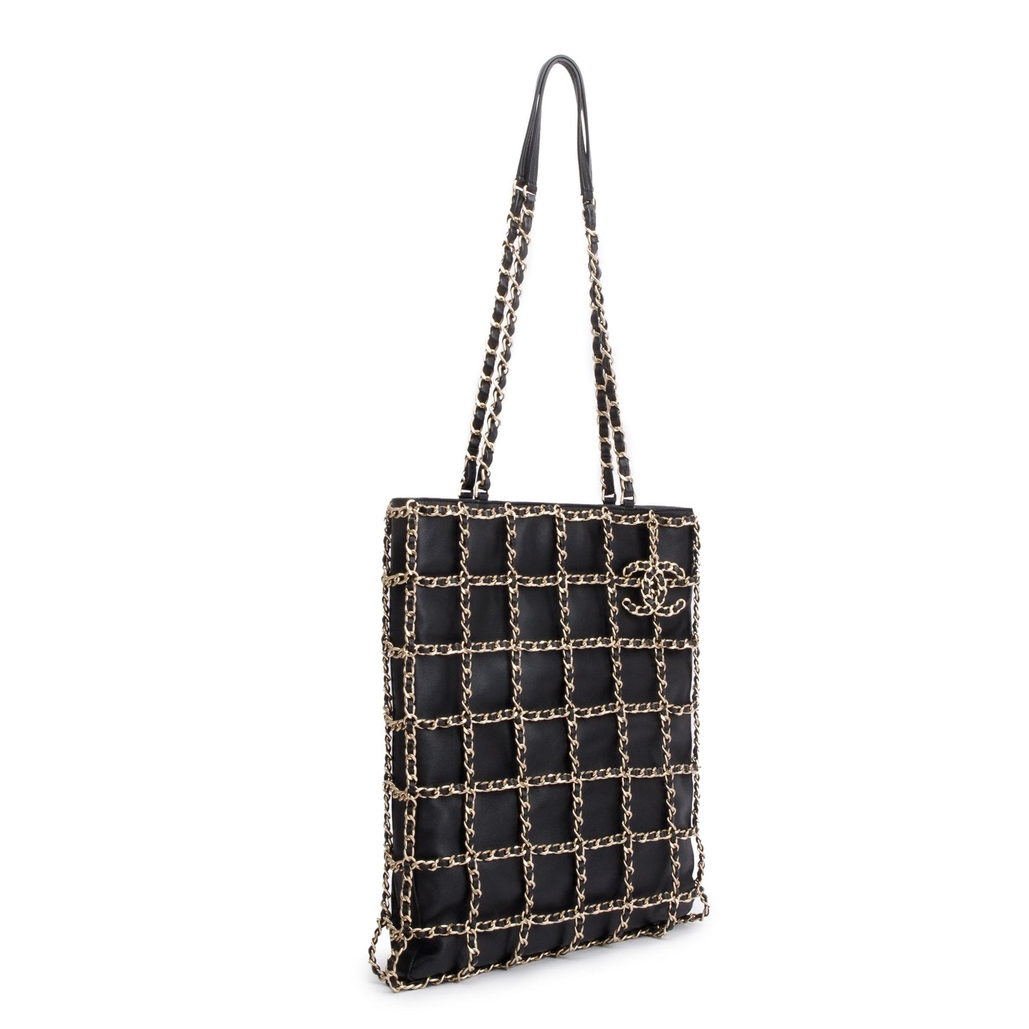 Chanel Black Calfskin Leather Cage Chain Shopping Tote