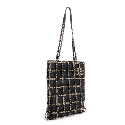 Chanel Black Calfskin Leather Cage Chain Shopping Tote