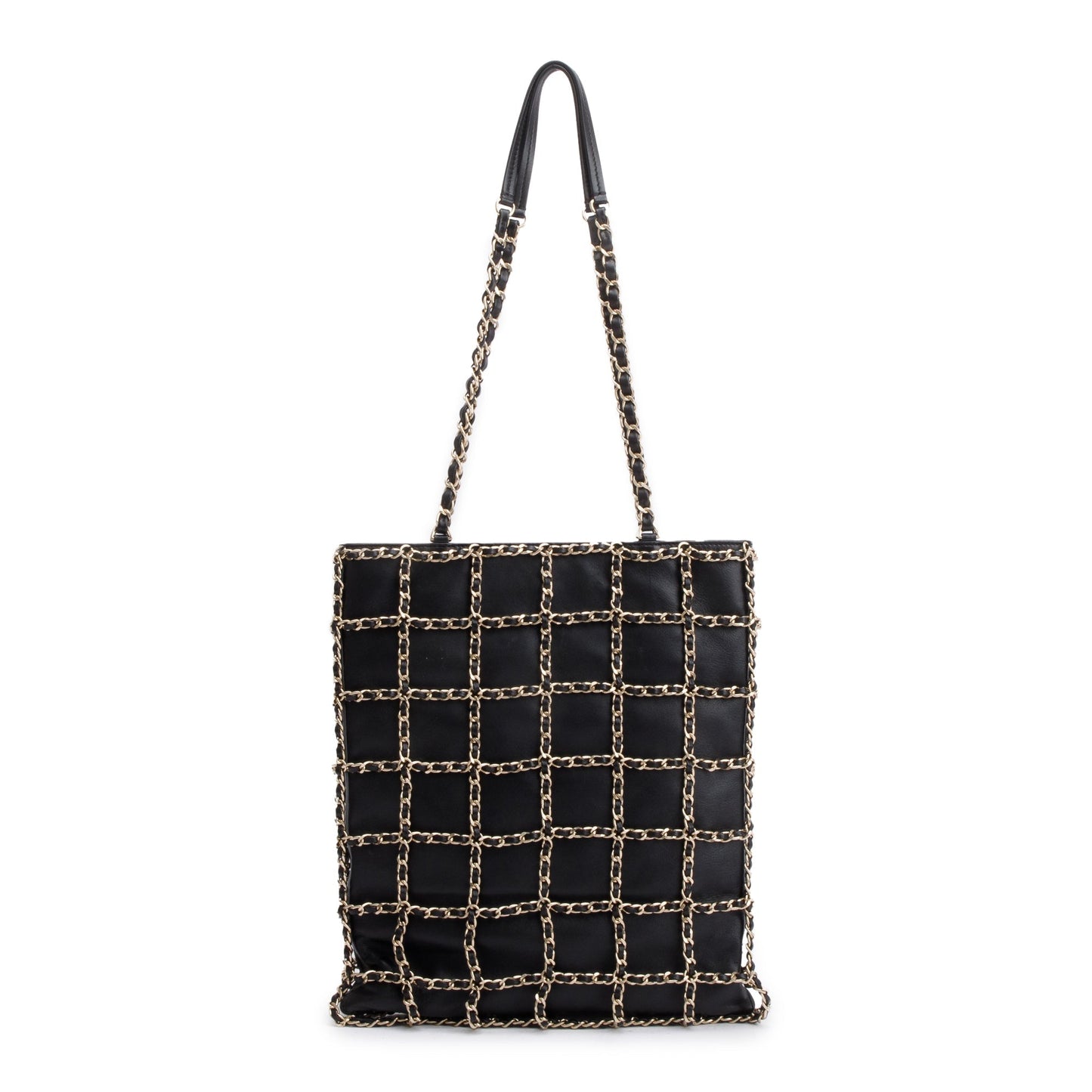 Chanel Black Calfskin Leather Cage Chain Shopping Tote