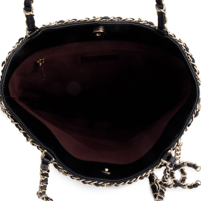 Chanel Black Calfskin Leather Cage Chain Shopping Tote