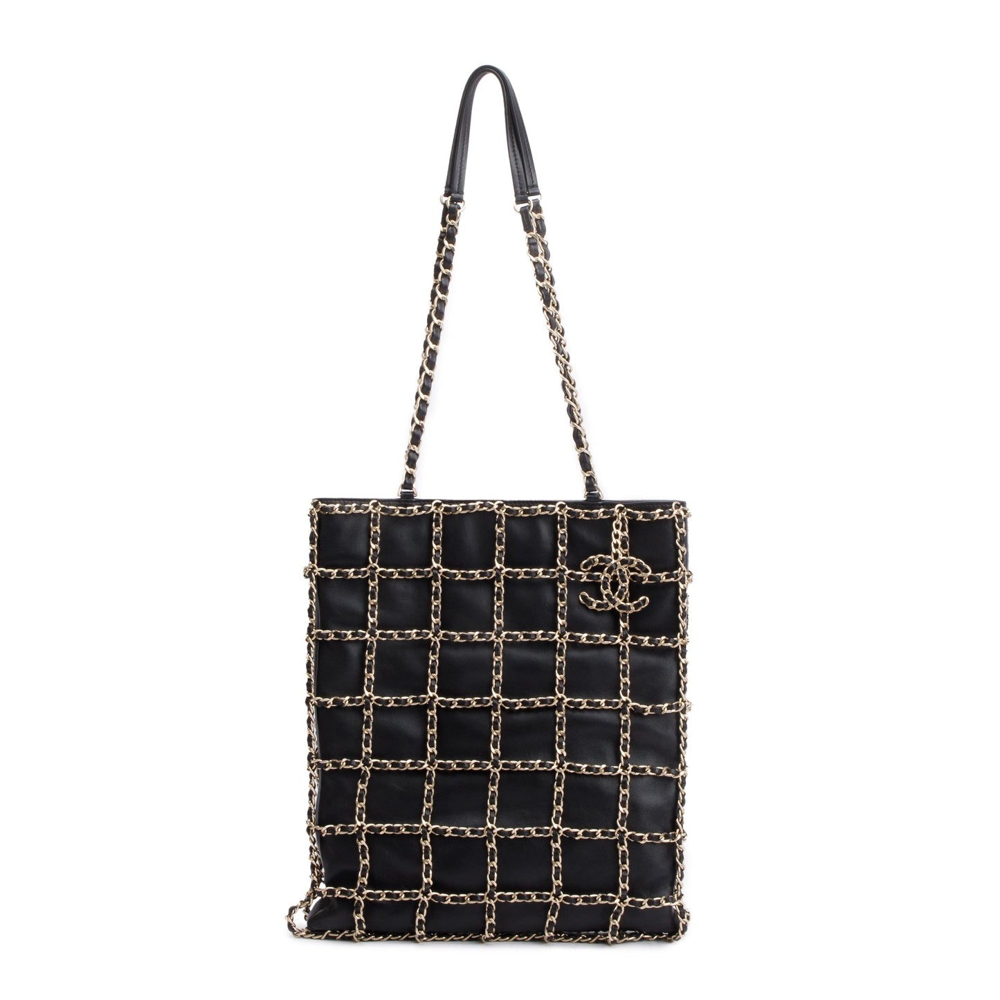 Chanel Black Calfskin Leather Cage Chain Shopping Tote