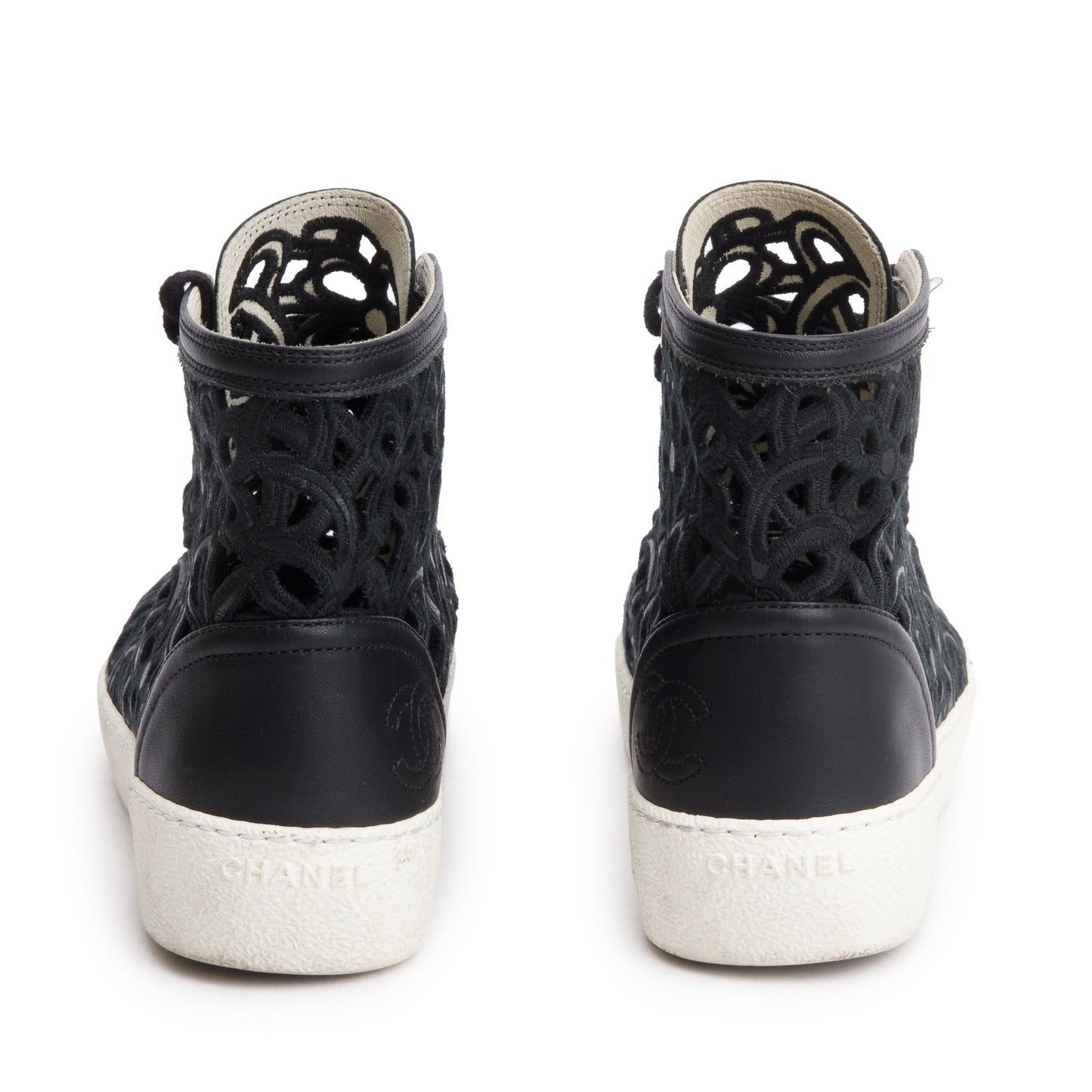 Chanel Black Calfskin Leather Cutout Interlocking CC Logo Sneakers, Size 36