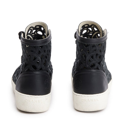 Chanel Black Calfskin Leather Cutout Interlocking CC Logo Sneakers, Size 36