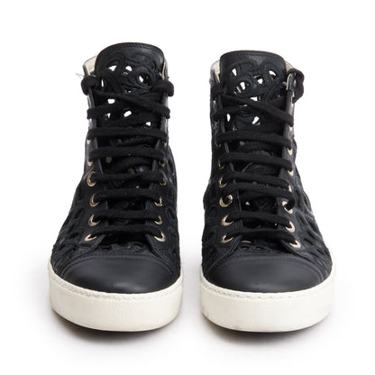 Chanel Black Calfskin Leather Cutout Interlocking CC Logo Sneakers, Size 36