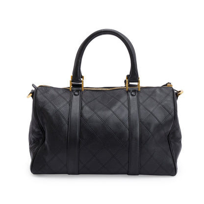 Chanel Black Calfskin Leather Diamond Stitch Boston Bag