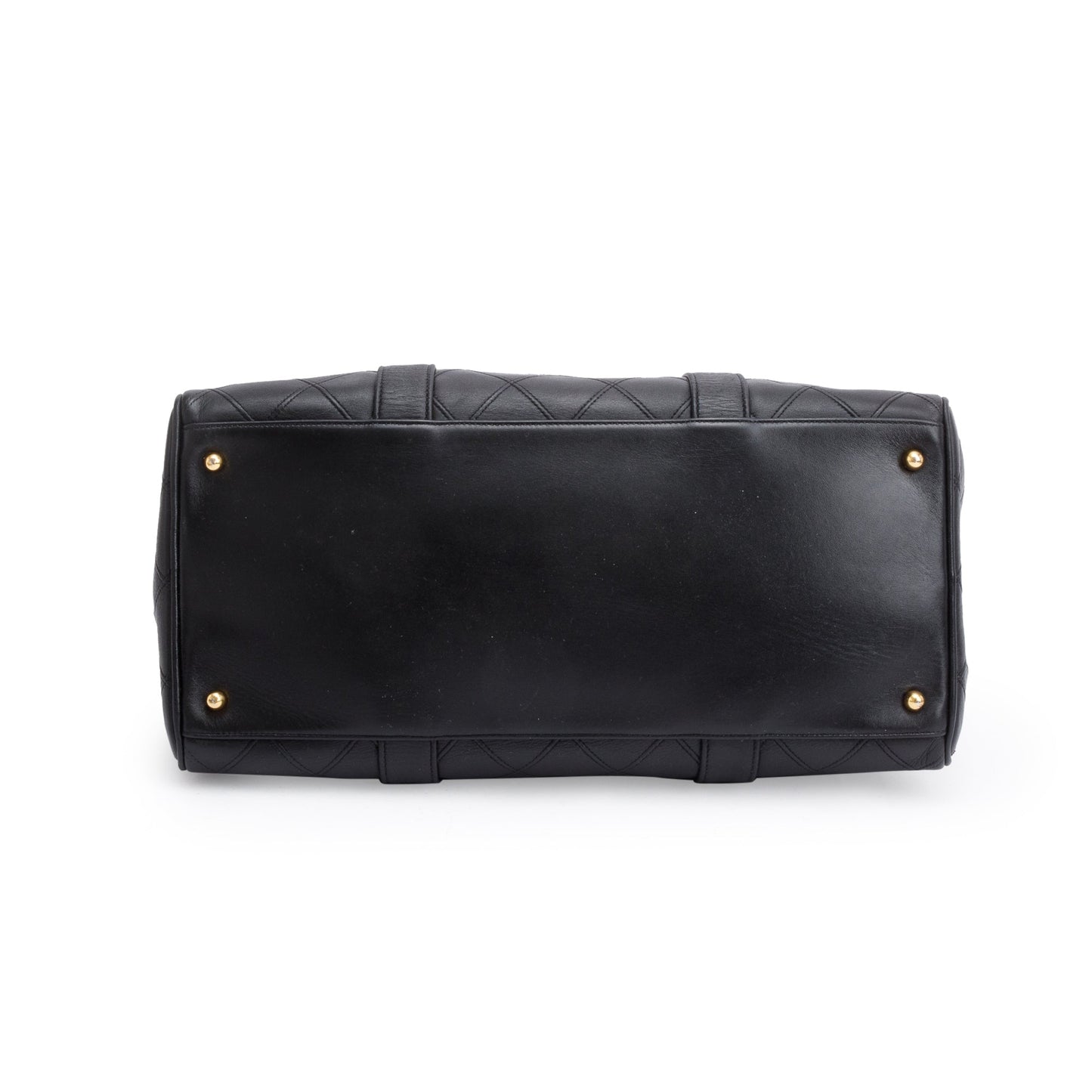 Chanel Black Calfskin Leather Diamond Stitch Boston Bag