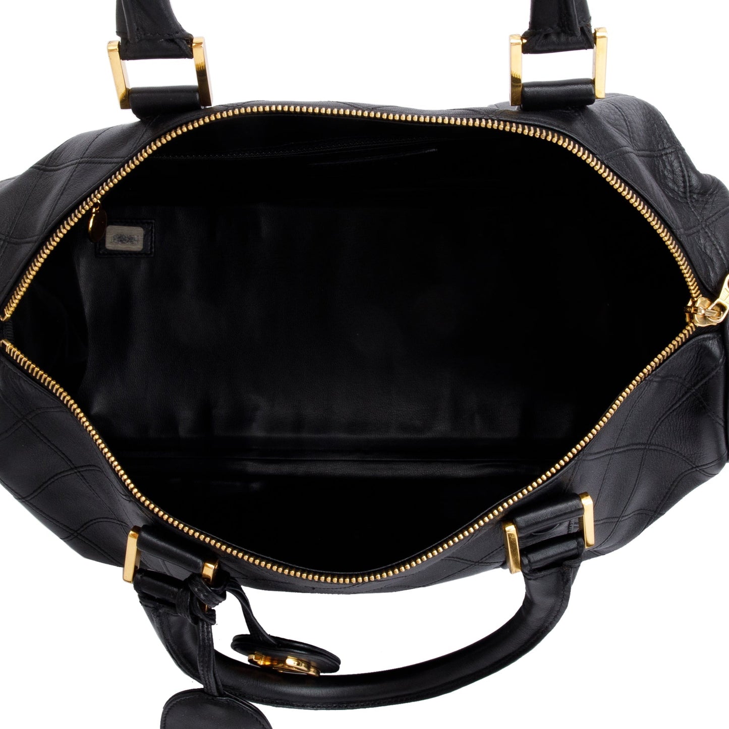 Chanel Black Calfskin Leather Diamond Stitch Boston Bag