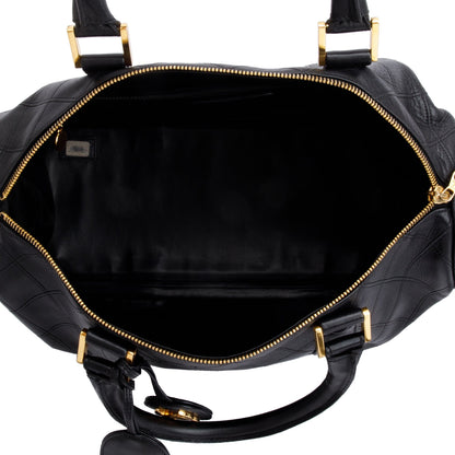 Chanel Black Calfskin Leather Diamond Stitch Boston Bag