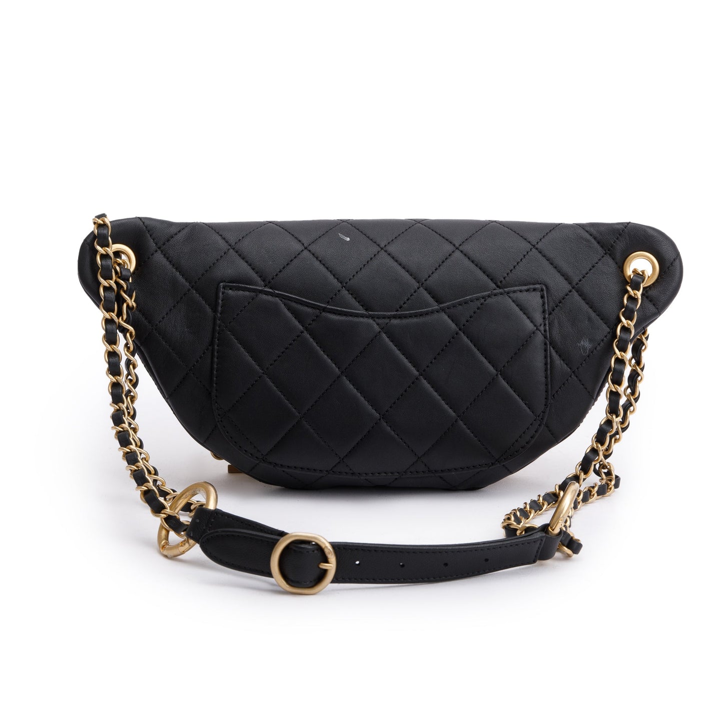 Chanel Black Calfskin Leather Faux Pearl All About Chains Waist Bag