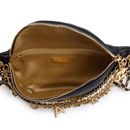 Chanel Black Calfskin Leather Faux Pearl All About Chains Waist Bag