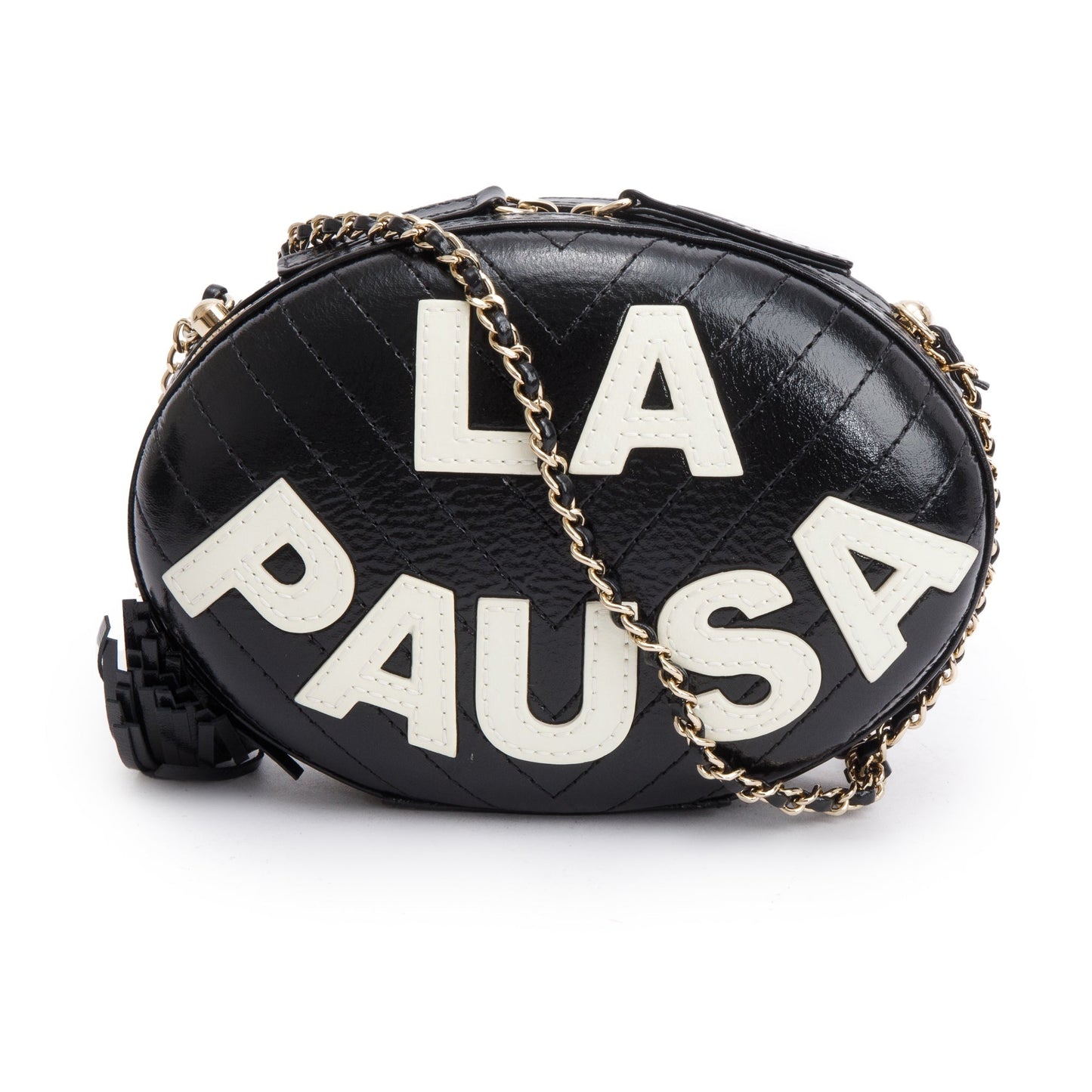 Chanel Black Calfskin Leather La Pausa Tassel Clutch Crossbody Bag