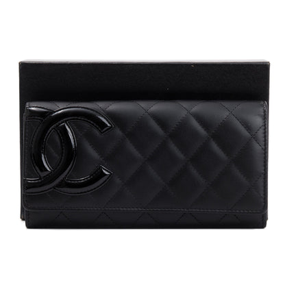 Chanel Black Calfskin Leather Ligne Cambon Continental Flap Wallet