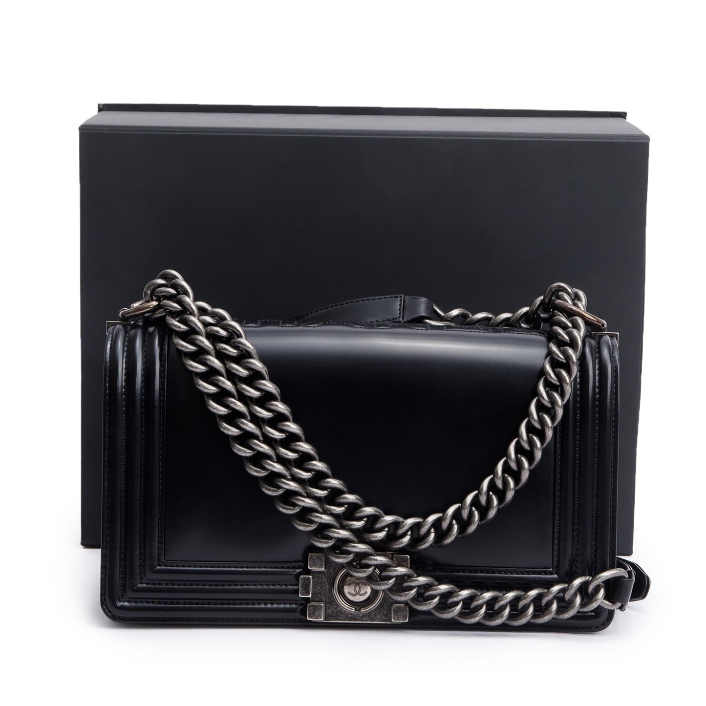 Chanel Black Calfskin Leather Medium Original Clasp Boy Bag