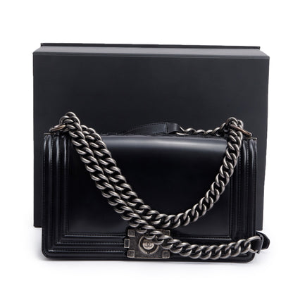 Chanel Black Calfskin Leather Medium Original Clasp Boy Bag