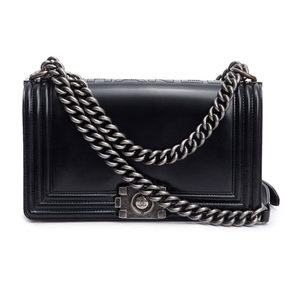 Chanel Black Calfskin Leather Medium Original Clasp Boy Bag