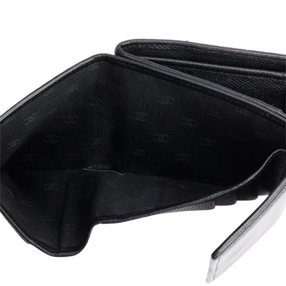 Chanel Black Calfskin Leather Mini Coco Button Trifold Compact Wallet