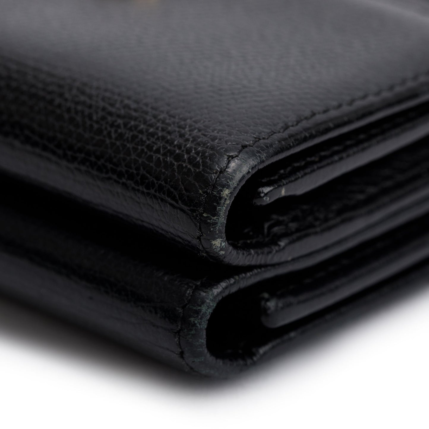 Chanel Black Calfskin Leather Mini Coco Button Trifold Compact Wallet