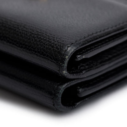 Chanel Black Calfskin Leather Mini Coco Button Trifold Compact Wallet