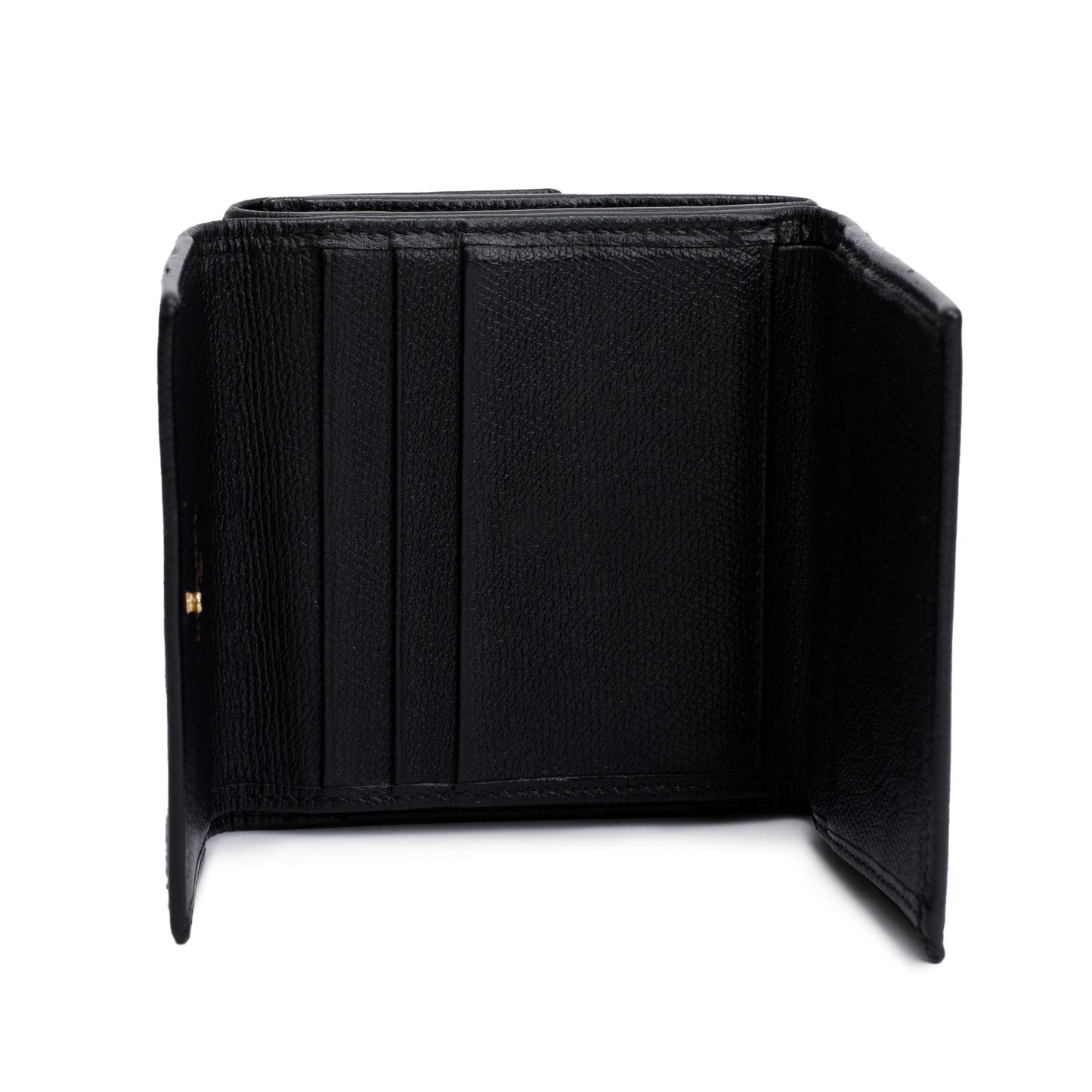 Chanel Black Calfskin Leather Mini Coco Button Trifold Compact Wallet
