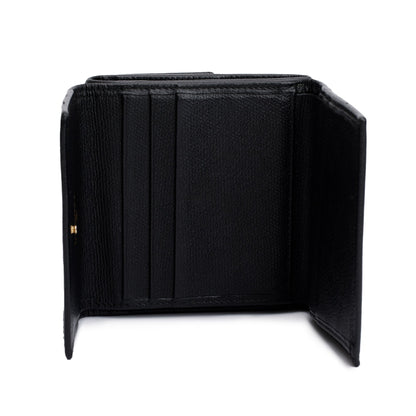 Chanel Black Calfskin Leather Mini Coco Button Trifold Compact Wallet