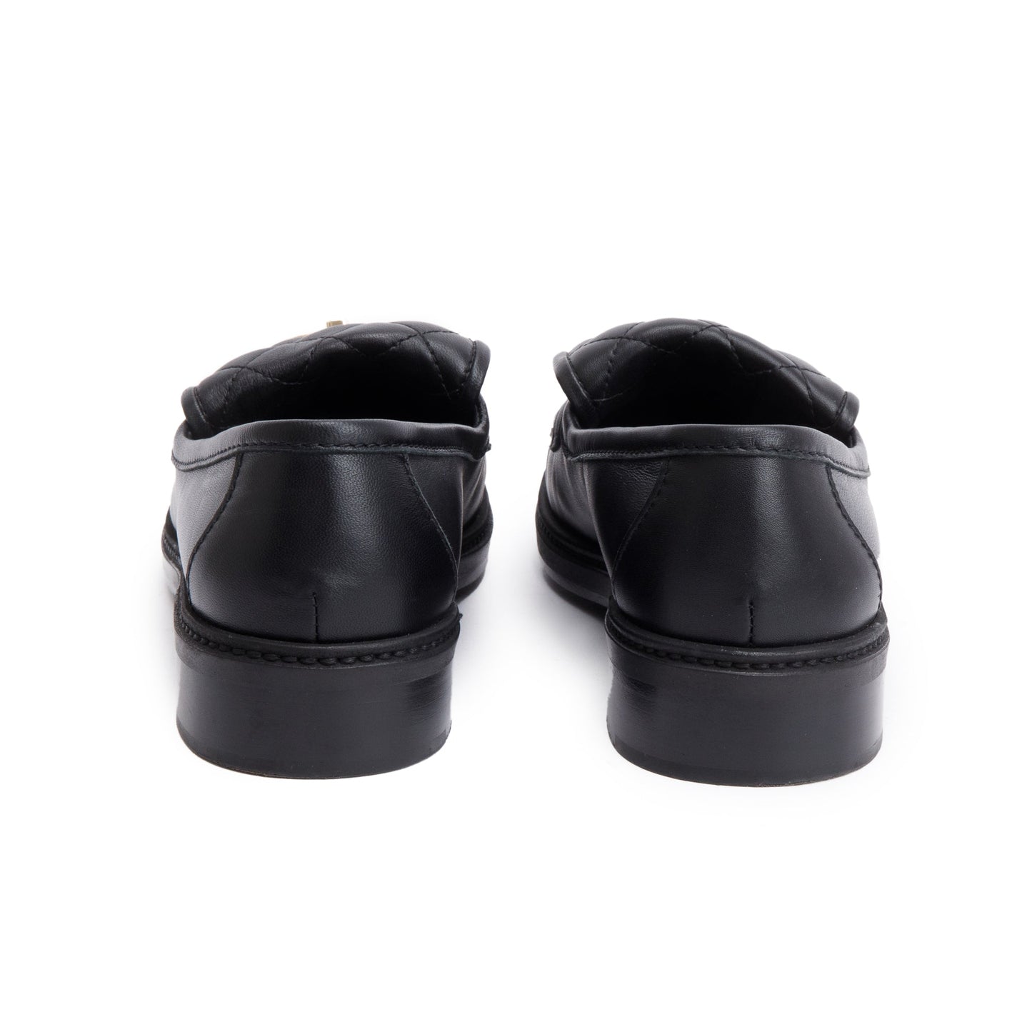 Chanel Black Calfskin Leather Quilted CC Logo Loafer, Size 38.5