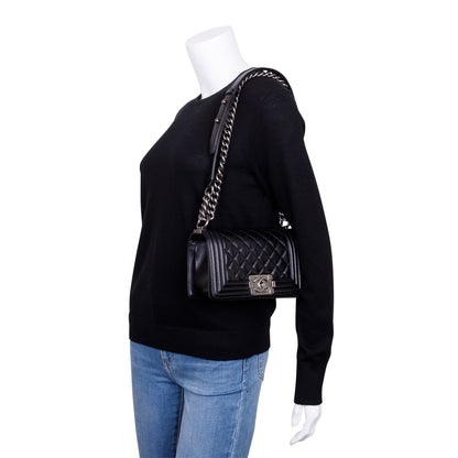 Chanel Black Calfskin Leather Small Boy Bag