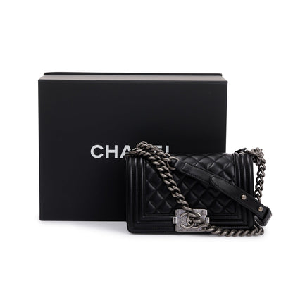 Chanel Black Calfskin Leather Small Boy Bag