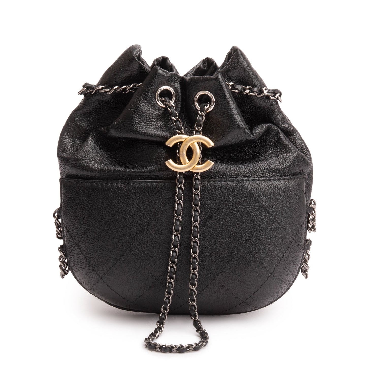 Chanel Black Calfskin Leather Small Gabrielle Bucket Purse