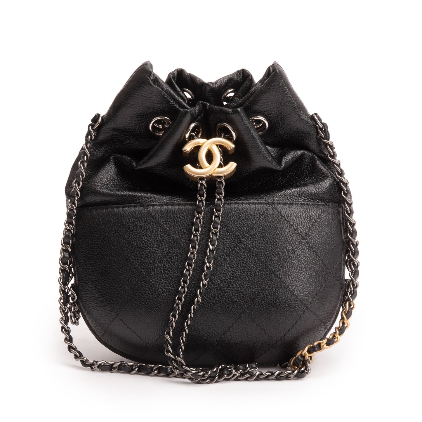 Chanel Black Calfskin Leather Small Gabrielle Bucket Purse