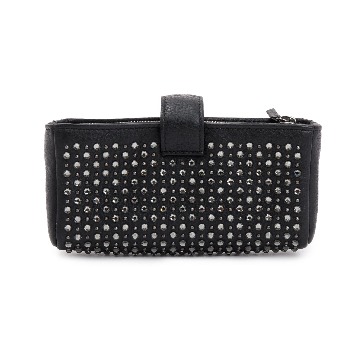 Chanel Black Calfskin Leather Strass Studded Phone Holder Clutch