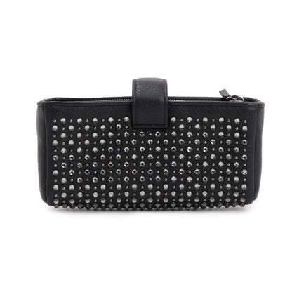 Chanel Black Calfskin Leather Strass Studded Phone Holder Clutch